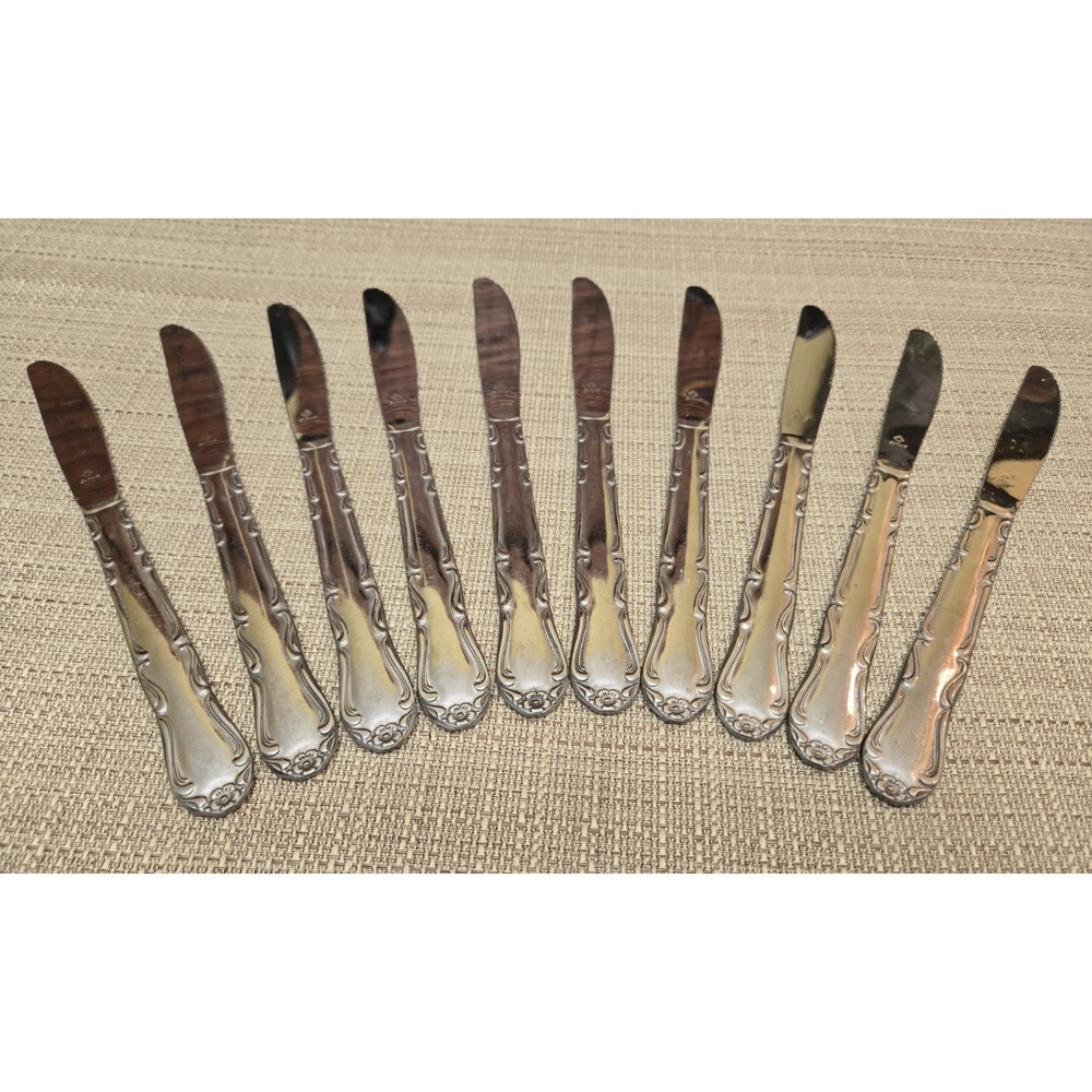 Oneida MELINDA Stainless, Flower Tip, Glossy - Lot of 10‎ Dinner Knives 8 1/2"
